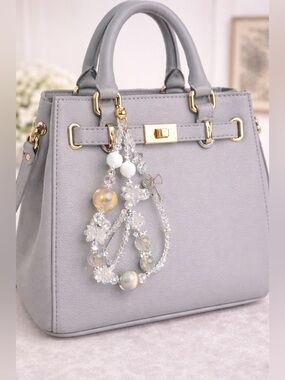Elegant Silver and Gray Beaded Purse/Cellphone Holder-Keychain